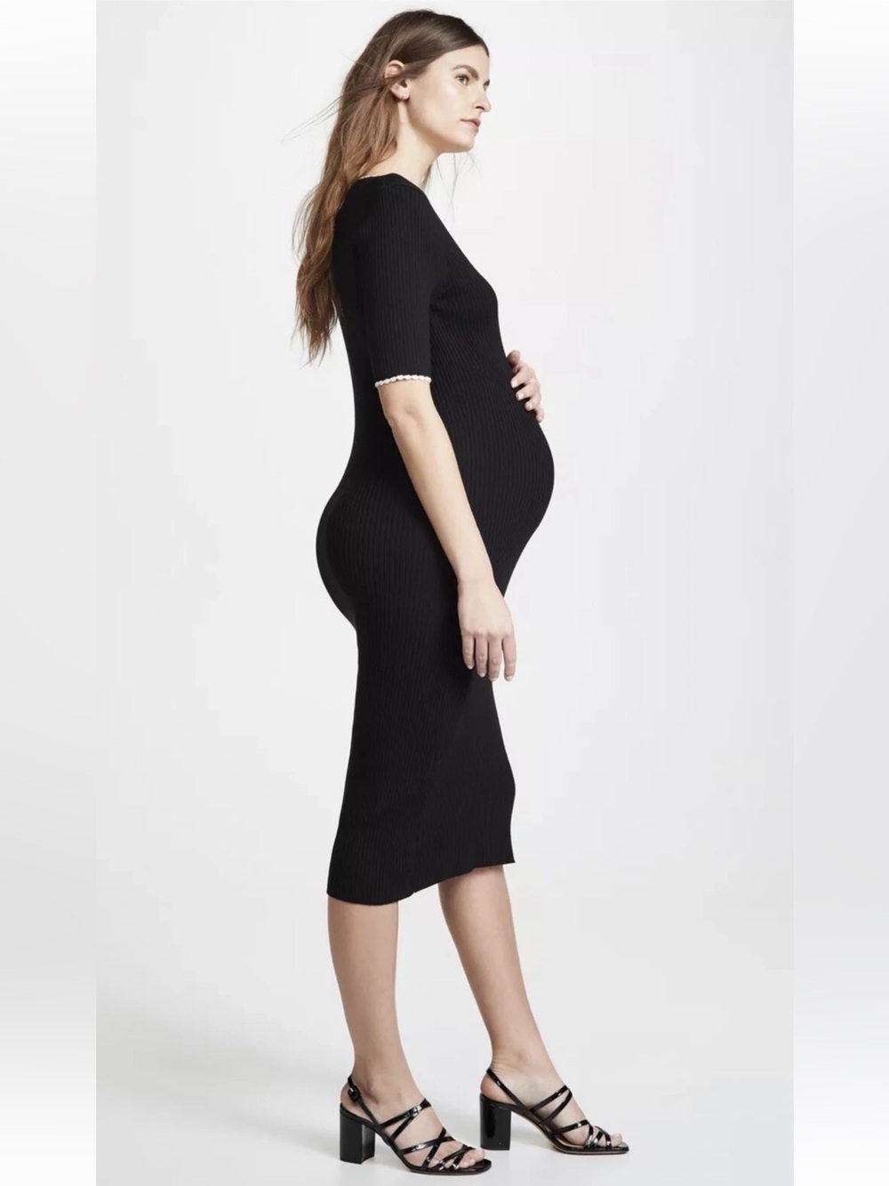 Hatch Collection Maternity Ribbed Knit Black Midi Dress Size Medium
